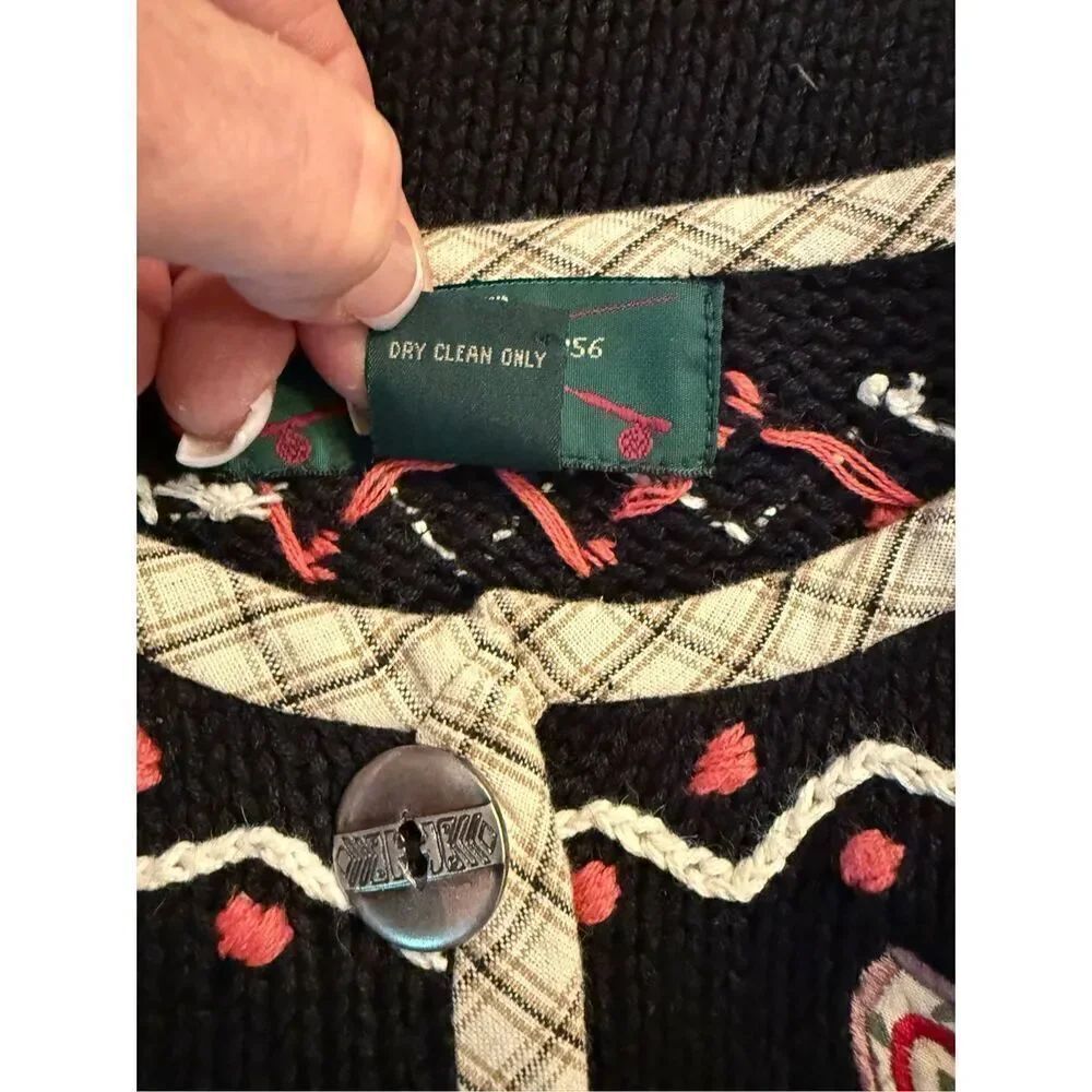 Orvis Cardigan Sz. L Appliqué Flowers & Elephants Vintage Chunky Ramie - Picture 11 of 12